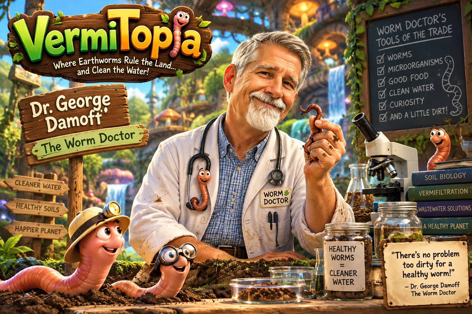 Illustrated VermiTopia character portrait of Dr. George Damoff